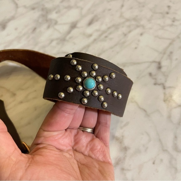 Leatherock Soft Genuine 100% Leather Turquoise studded belt - Picture 7 of 14